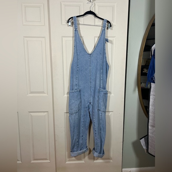Free People High Roller Denim Jumpsuit Overalls Baggy Relaxed Size Large - Picture 2 of 7